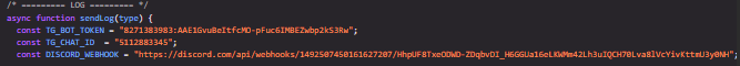 discord webhook url and telegram bot token lol